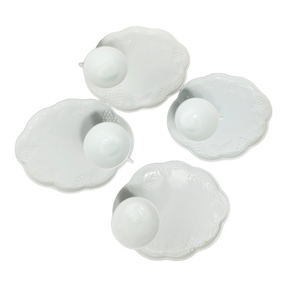 Indiana Colony Tea Cup Plate Milk Glass White Harvest Grape Snack Trays Set of 4 - Picture 2 of 10